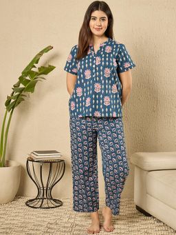 July Nightwear - Womens WPC725 Cotton Blue Short Kurti with Pyjama