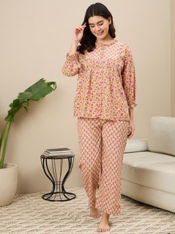 July Nightwear - Womens WPC735 Cotton Pink Short Kurti with Pyjama