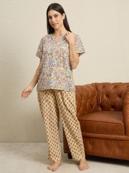 July Nightwear - Womens WPC853 Cotton Beige Short Kurti with Pyjama