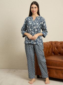 July Nightwear - Womens WPC867 Cotton Navy Short Kurti with Pyjama
