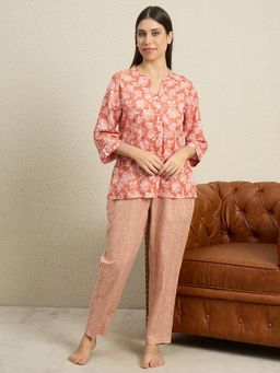 July Nightwear - Womens WPC868 Cotton Orange Short Kurti with Pyjama