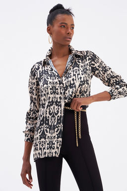 Sateen - Black & Beige Printed Pattern Shirt
