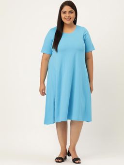 theRebelinme - Plus Size Womens Turquoise Solid Color A-Line Dress