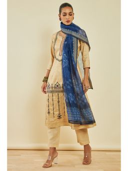 Soch - Womens Beige Silk Blend Kurta and Pant Dupatta with Floral Embroidery & Print (Set of 3)