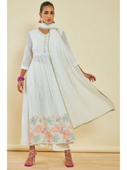 Soch - Womens Off White Georgette Sequins Kurta with Palazzo and Dupatta (Set of 3)