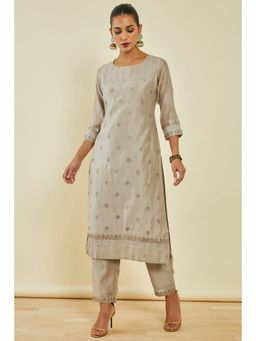 Soch - Womens Beige Chanderi Sequins Kurta with Pant (Set of 2)