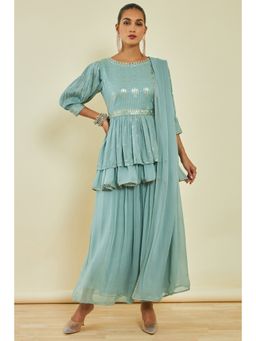 Soch - Womens Blue Georgette Sequins Kurta with Palazzo and Dupatta (Set of 3)