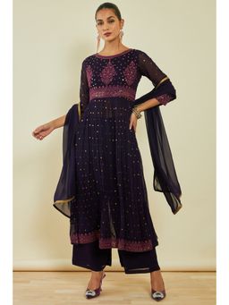 Soch - Womens Blue Georgette Sequins Kurta with Palazzo and Dupatta (Set of 3)