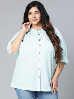 Oxolloxo - Frenzy Green Button - Down Plus Size Women Top