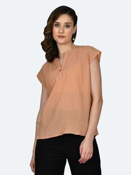 Zink London - Women Peach Self Design Top