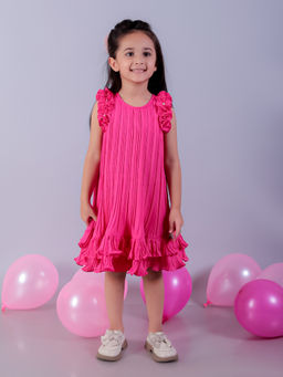Lil Drama - Glam Up Girls Pink Fit And Flare Party Dress