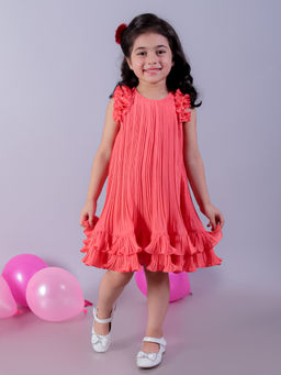 Lil Drama - Glam Up Girls Peach Fit And Flare Party Dress