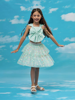 Lil Drama - Rainbow Girls Green Stylish Top with Skirt (Set of 2)