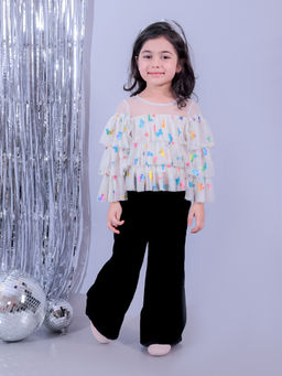 Lil Drama - Glam Up Girls Shimmer White Butterfly Print Party Top