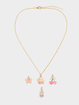 Mi Arcus - Butterflies, Hearts and Popsicles Interchangeable Charm Necklace with Pendant Set
