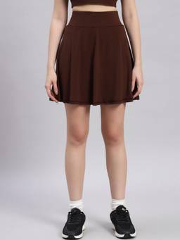 Label nyc apparel - Brown Women High-Rise Mini Skorts with Attached Inner Shorts