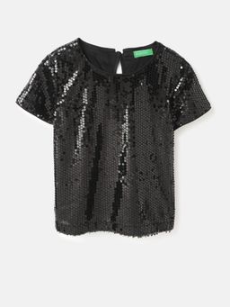 United Colors of Benetton - Black Regular Fit Round Neck Embellished Top