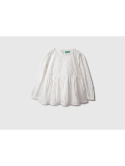 United Colors of Benetton - White Regular Fit Round Neck Embroidered Top