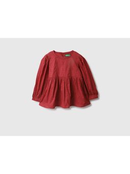 United Colors of Benetton - Maroon Regular Fit Round Neck Embroidered Top