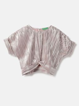 United Colors of Benetton - Pink Regular Fit Round Neck Textured Crop Top