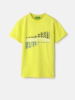 United Colors of Benetton - Green Boxy Round Neck Typography T-Shirt