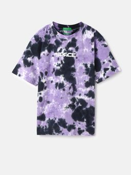 United Colors of Benetton - Purple Boxy Round Neck Tie & Dye T-Shirt