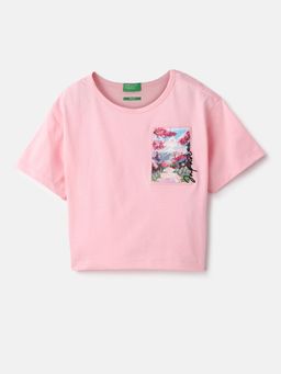United Colors of Benetton - Pink Relaxed Round Neck Graphic Print T-Shirt