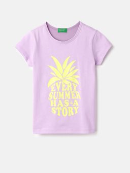 United Colors of Benetton - Lavender Regular Round Neck Typography T-Shirt