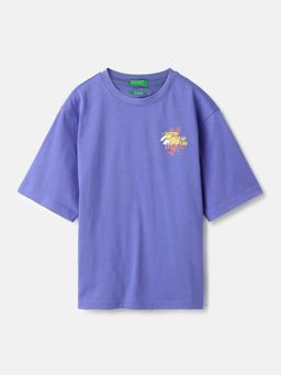 United Colors of Benetton - Blue Oversized Round Neck Typography T-Shirt