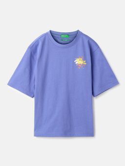 United Colors of Benetton - Purple Oversized Round Neck Typography T-Shirt