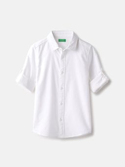 United Colors of Benetton - White Regular Spread Collar Solid Shirt