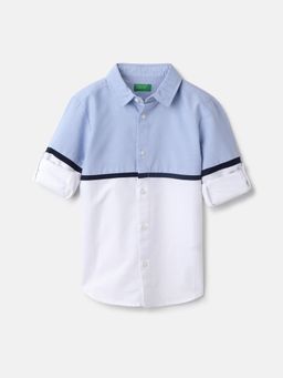 United Colors of Benetton - Blue Regular Spread Collar Color Block Shirt