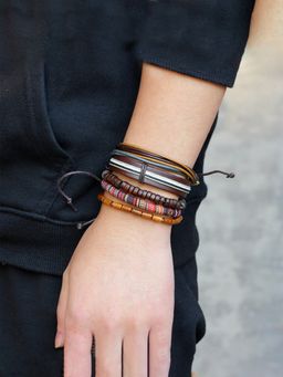 Yellow Chimes - Beads Leather Ethnic Tribal Cuff Bracelet