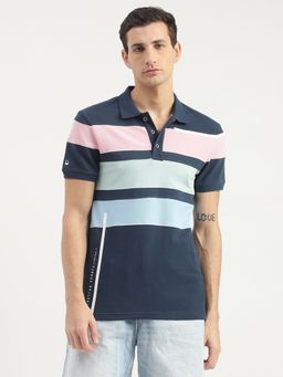 United Colors of Benetton - Striped Polo T-Shirt Navy Blue