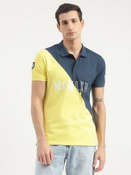 United Colors of Benetton - Embroidered Half-and-half Polo T-Shirt Yellow