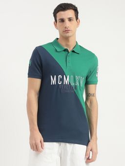 United Colors of Benetton - Embroidered Half-and-half Polo T-Shirt Navy Blue