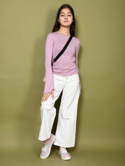Lilpicks - White Ruff Straight Flared Denim Jeans