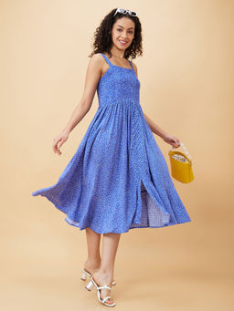 Globus - Women Blue Printed Fit & Flare Casual Midi Dress