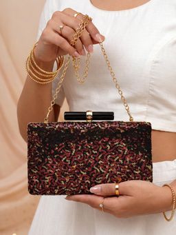 ARTKLIM - Red Designer Sequenced Clutch with Detachable Chain