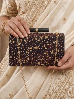 ARTKLIM - Brown Designer Sequenced Clutch with Detachable Chain