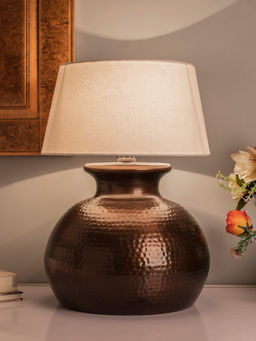 Homesake - Copper Hammered Pitcher Table Lamp White Drum