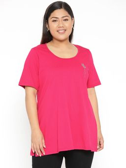 theRebelinme - Plus Size Womens Magenta Solid Round Neck T-Shirt