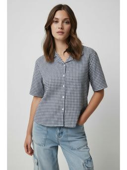 June 9 Clothing - Women Standard Checked Casual Cotton Blue Shirt