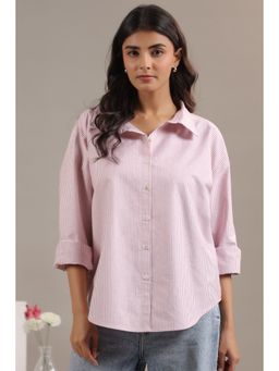 June 9 Clothing - Women Pink Striped Oversized Cotton Shirt