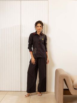 UNIMODA - Handmade Harmony Charcoal Black Cotton Shirt with Pant