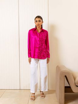 UNIMODA - Satin Symphony Hot Pink Shirt with Pant