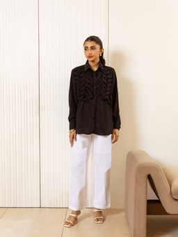 UNIMODA - Black Aura Attire Organza Shirt with Pant