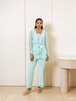 UNIMODA - Aura Attire Turquoise Organza Co-Ord Set