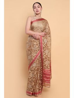 Soch - Women Gold Organza Printed Saree