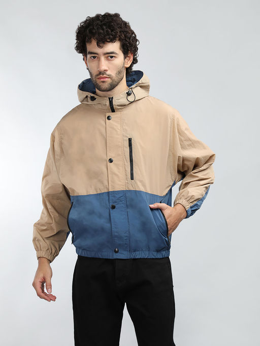 Full Sleeve Mens Colorblock Jacket Buy CHKOKKO Mens Beige